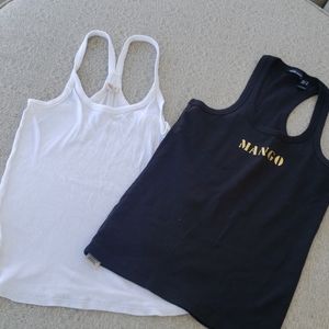 2 tank tops one Madewell white and a black Mango